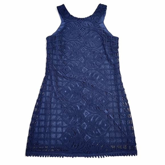 Lilly Pulitzer Dresses & Skirts - Lilly Pulitzer Mango Shift Dress True Navy Leafy Palm Lace Size M Sleeveless